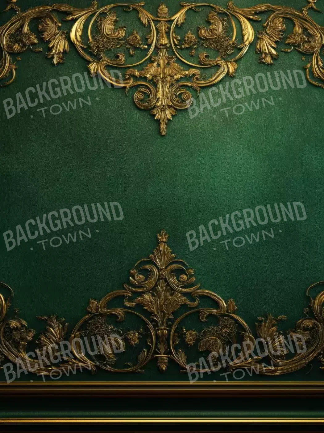 Emerald Green Wall With Gold Accents 6’X8’ Fleece (72 X 96 Inch) Backdrop