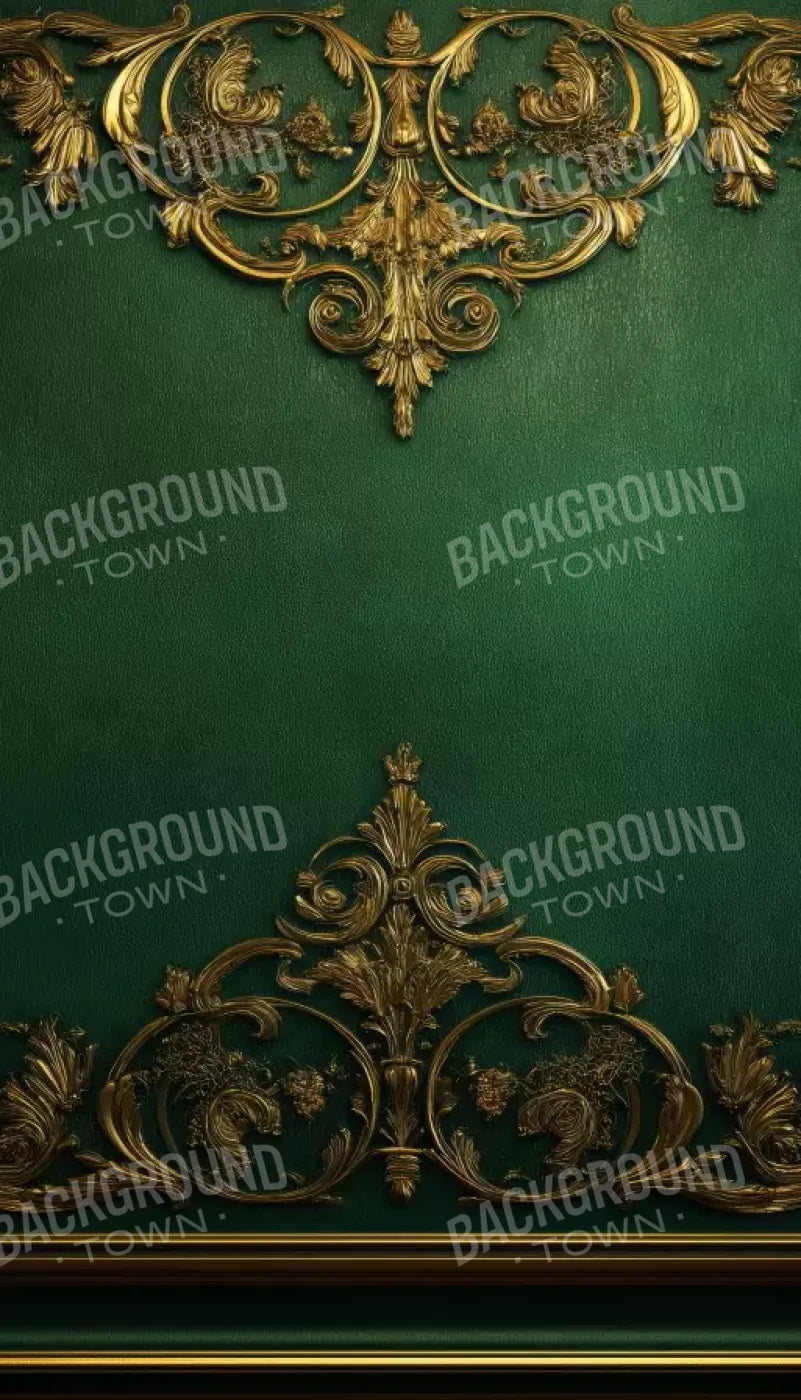 Emerald Green Wall With Gold Accents 8’X14’ Ultracloth (96 X 168 Inch) Backdrop