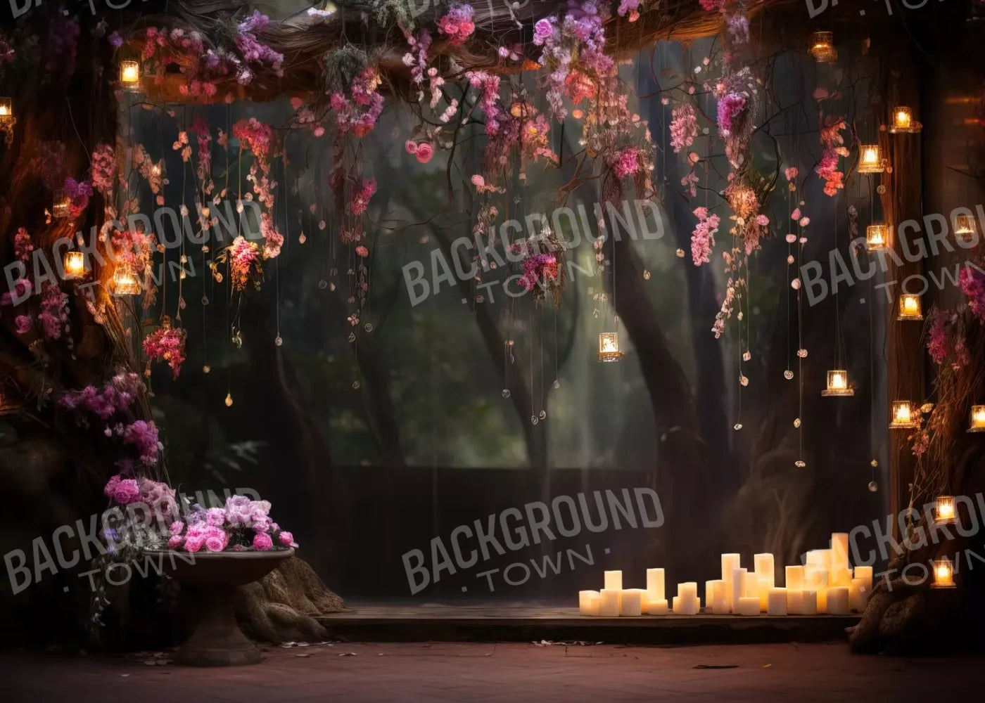 Enchanted Floral Forest 2 7X5 Ultracloth ( 84 X 60 Inch ) Backdrop