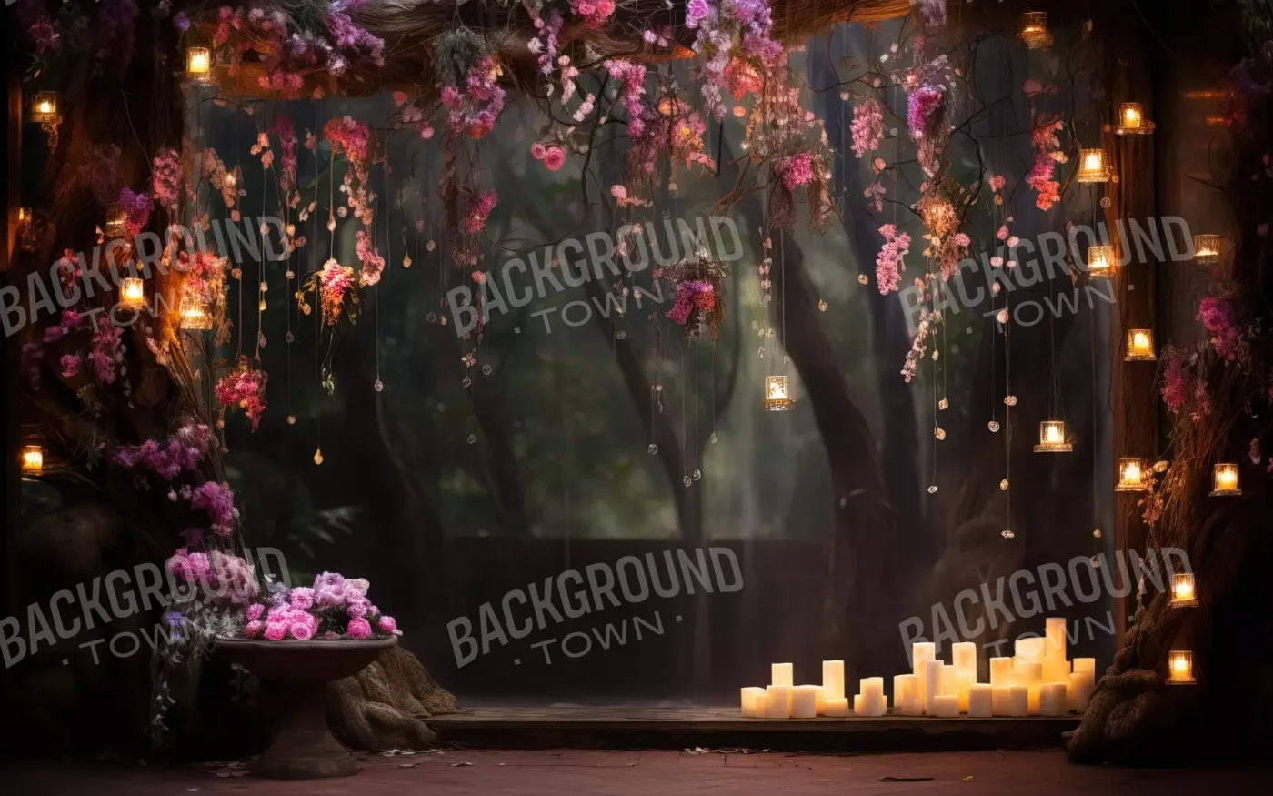 Enchanted Floral Forest 2 8X5 Ultracloth ( 96 X 60 Inch ) Backdrop