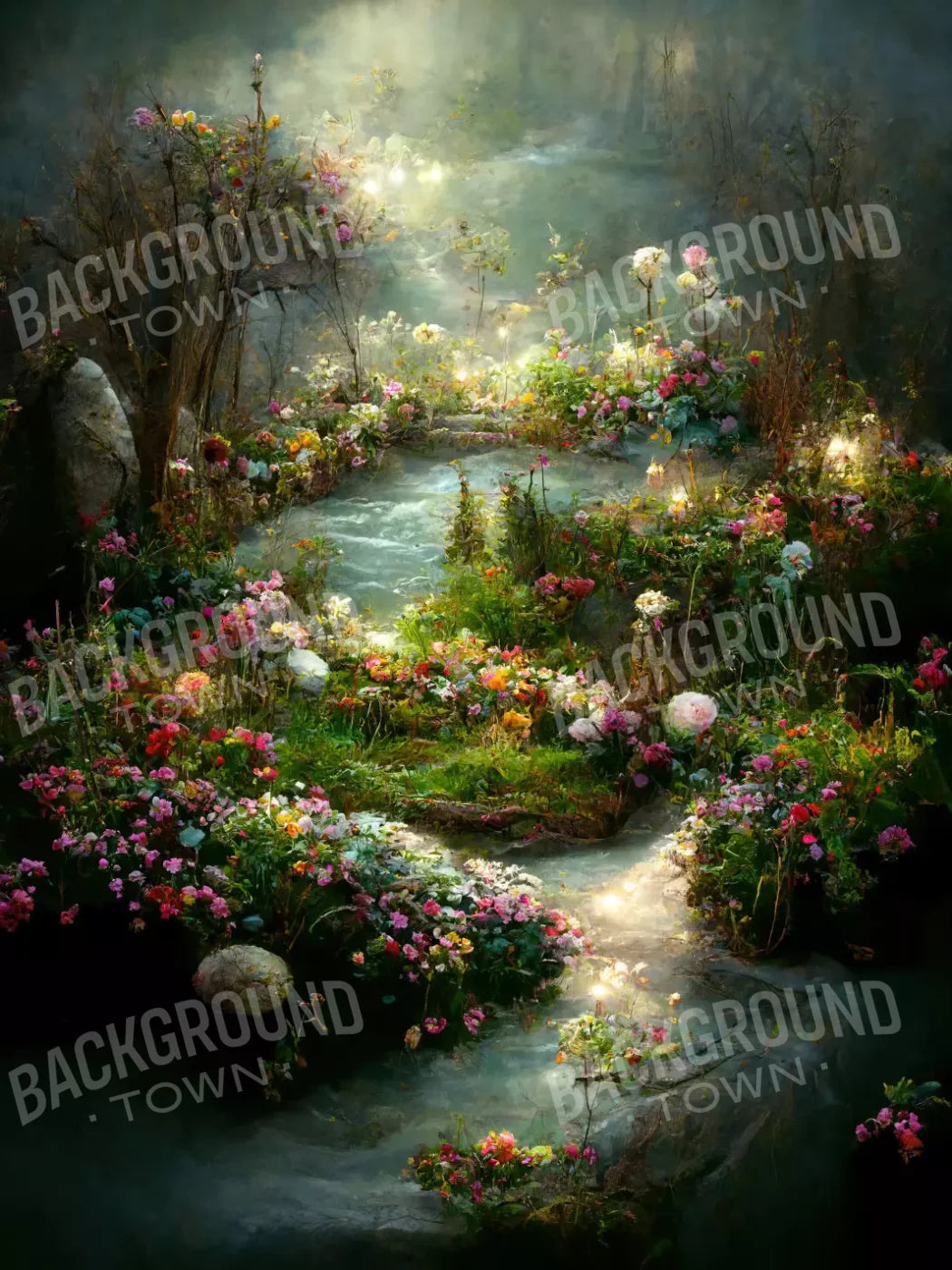 Fairy Garden Path 5X68 Fleece ( 60 X 80 Inch ) Backdrop