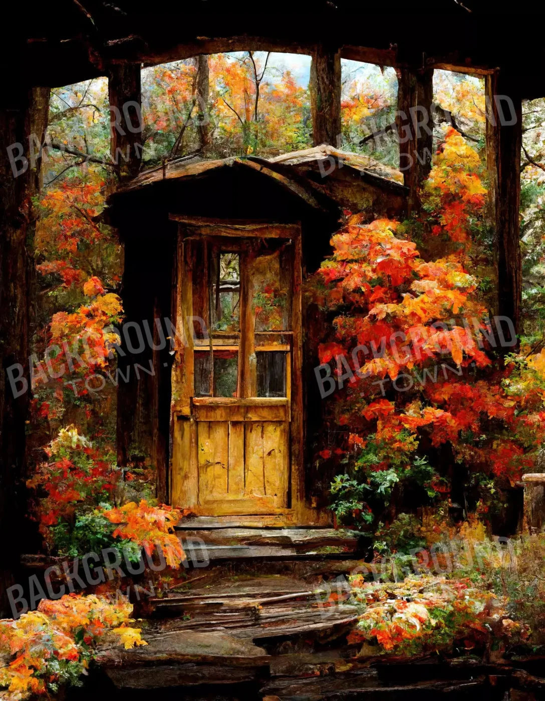 Fall Cabin 6X8 Fleece ( 72 X 96 Inch ) Backdrop