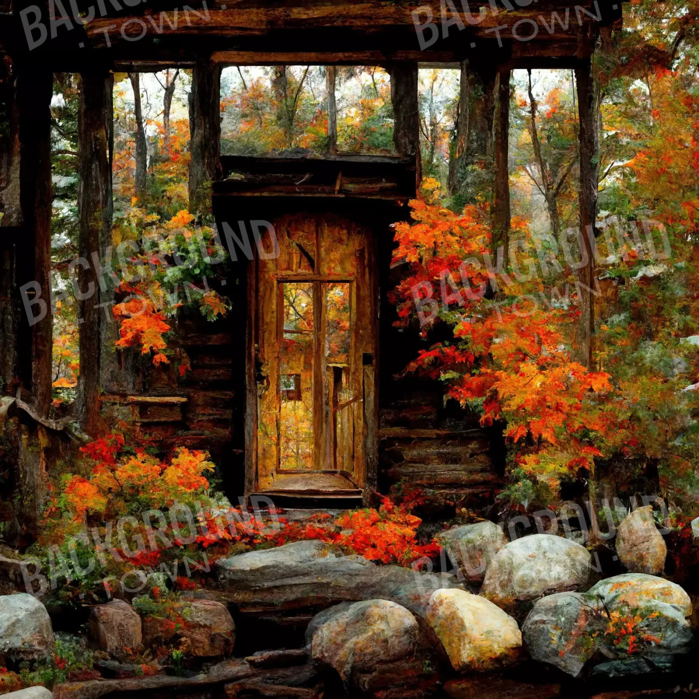 Fall Cabins 10’X10’ Ultracloth (120 X Inch) Backdrop