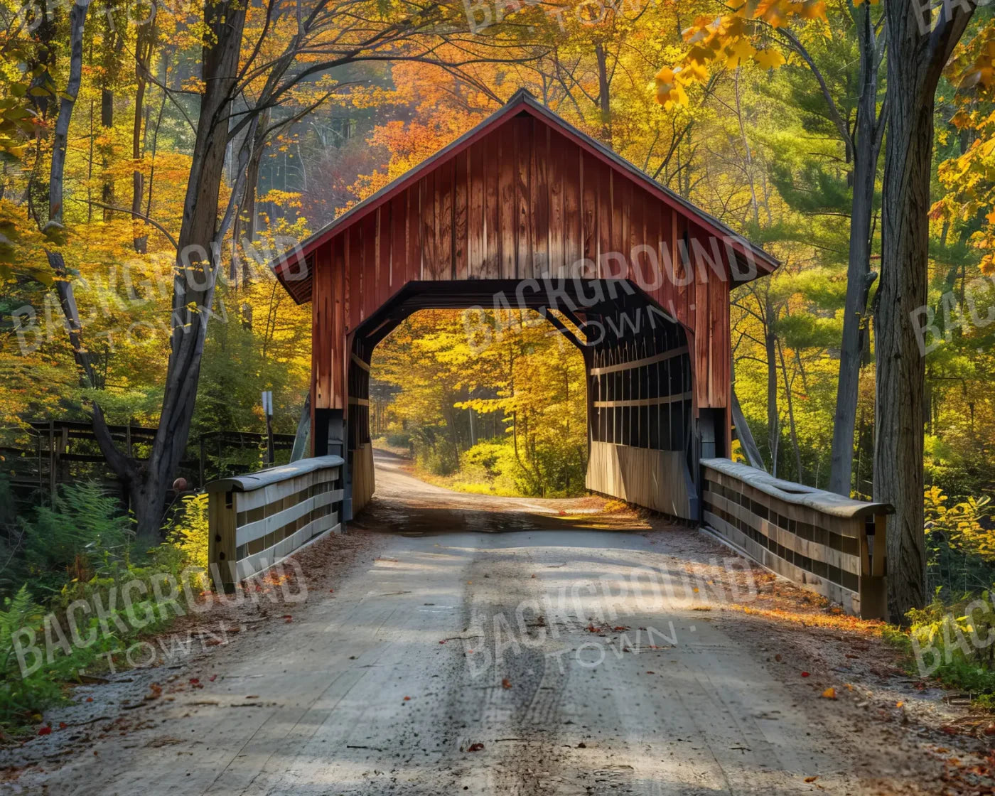 Fall Covered Bridge 10’x8’ Fleece (120 x 96 inch) Backdrop