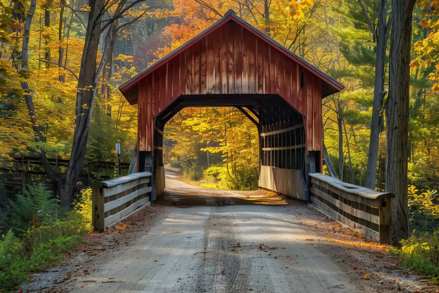 Fall Covered Bridge 12’x8’ UltraCloth (144 x 96 inch) Backdrop