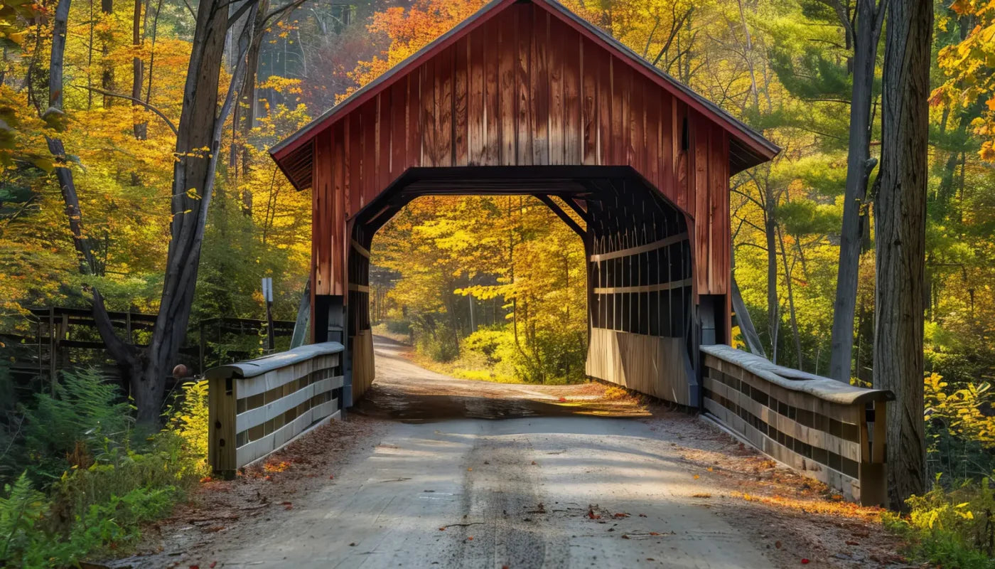Fall Covered Bridge 14’x8’ UltraCloth (168 x 96 inch) Backdrop