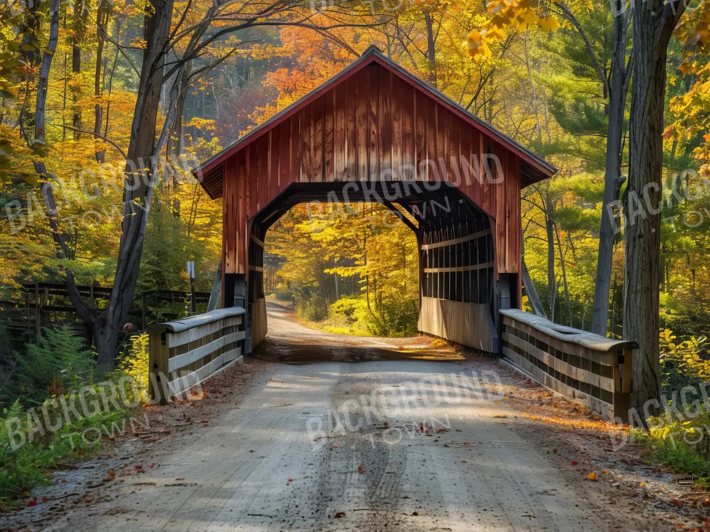 Fall Covered Bridge 6’8x5’ Fleece (80 x 60 inch) Backdrop