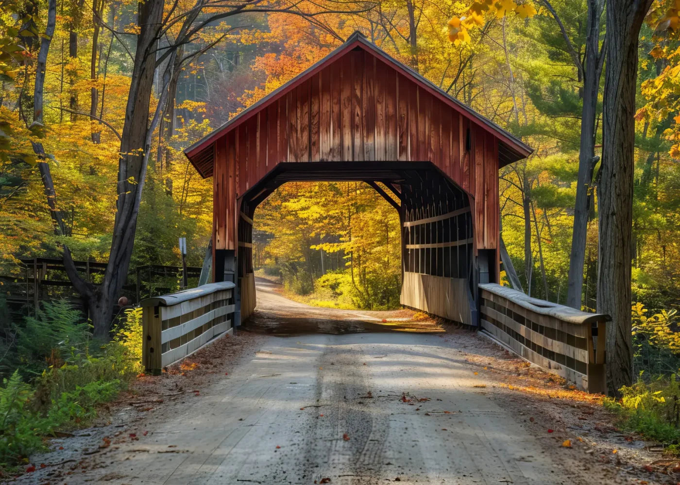Fall Covered Bridge 7’x5’ UltraCloth (84 x 60 inch) Backdrop