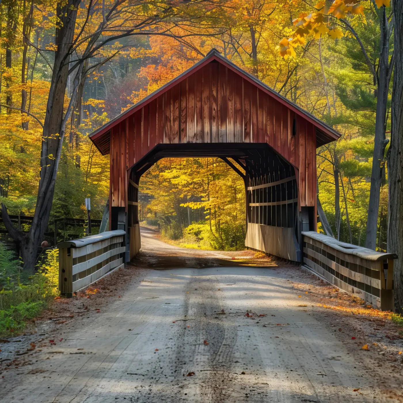 Fall Covered Bridge 8’x8’ Fleece (96 x 96 inch) Backdrop