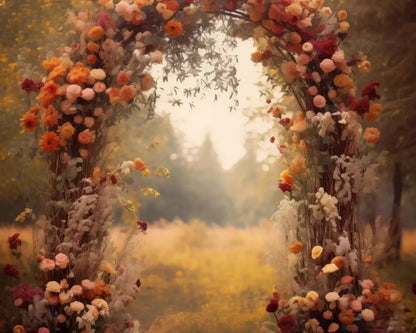 Fall Floral Arch Outdoors In Field 10’X8’ Fleece (120 X 96 Inch) Backdrop
