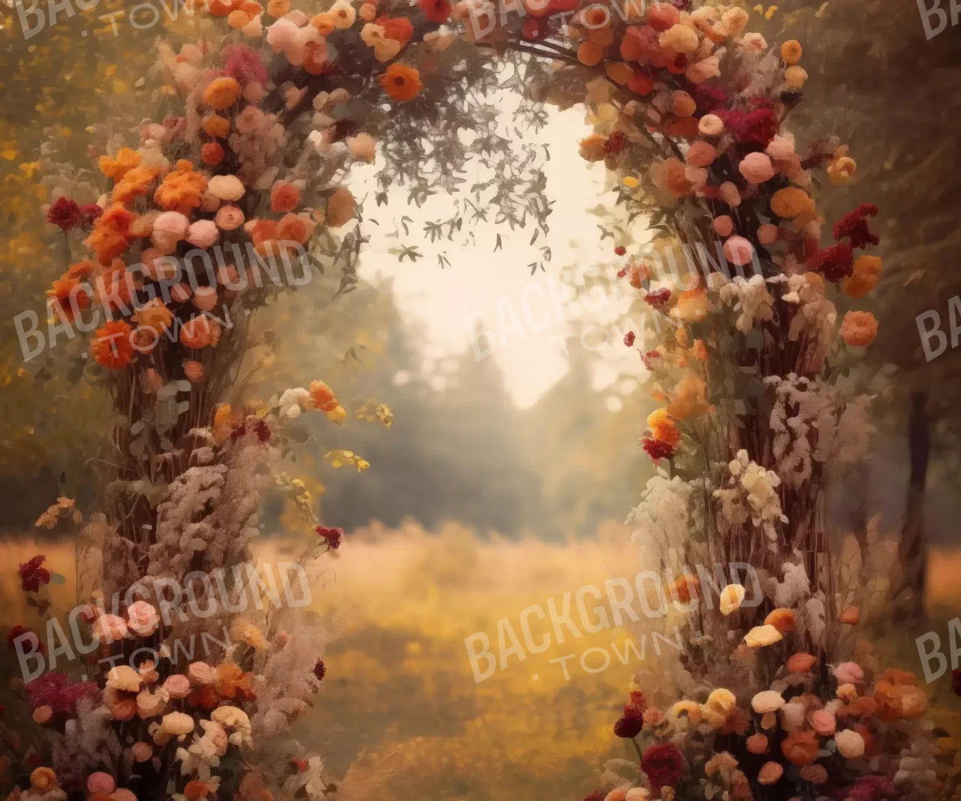 Fall Floral Arch Outdoors In Field 12’X10’ Ultracloth (144 X 120 Inch) Backdrop