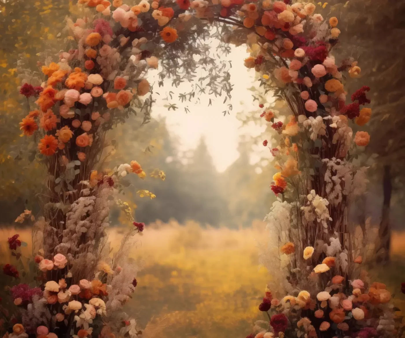 Fall Floral Arch Outdoors In Field 12’X10’ Ultracloth (144 X 120 Inch) Backdrop