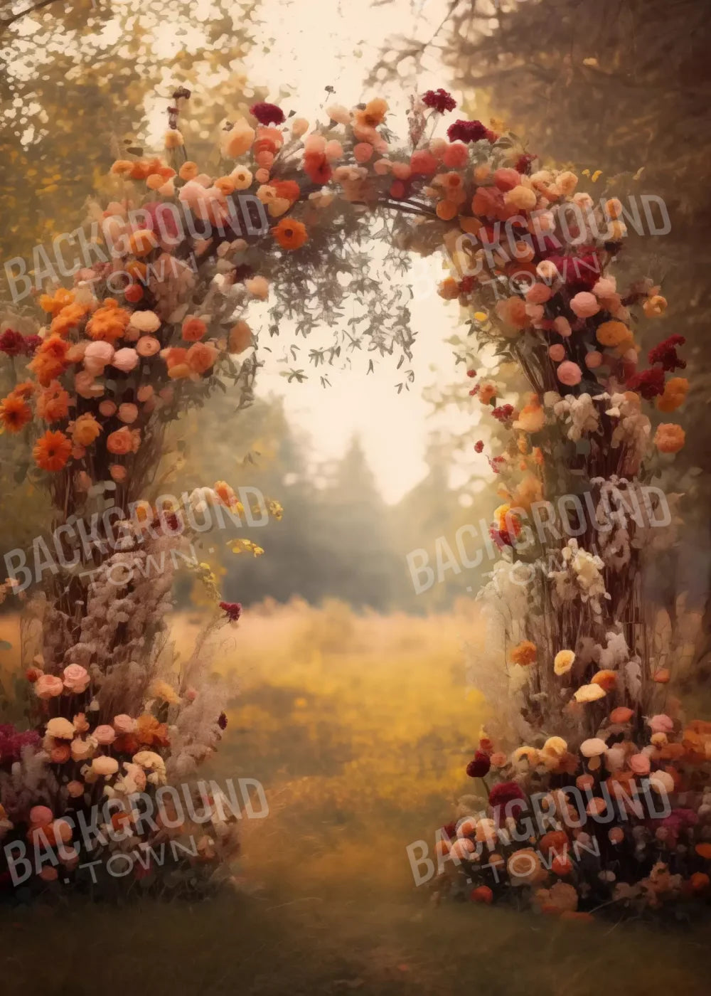 Fall Floral Arch Outdoors In Field 5’X7’ Ultracloth (60 X 84 Inch) Backdrop
