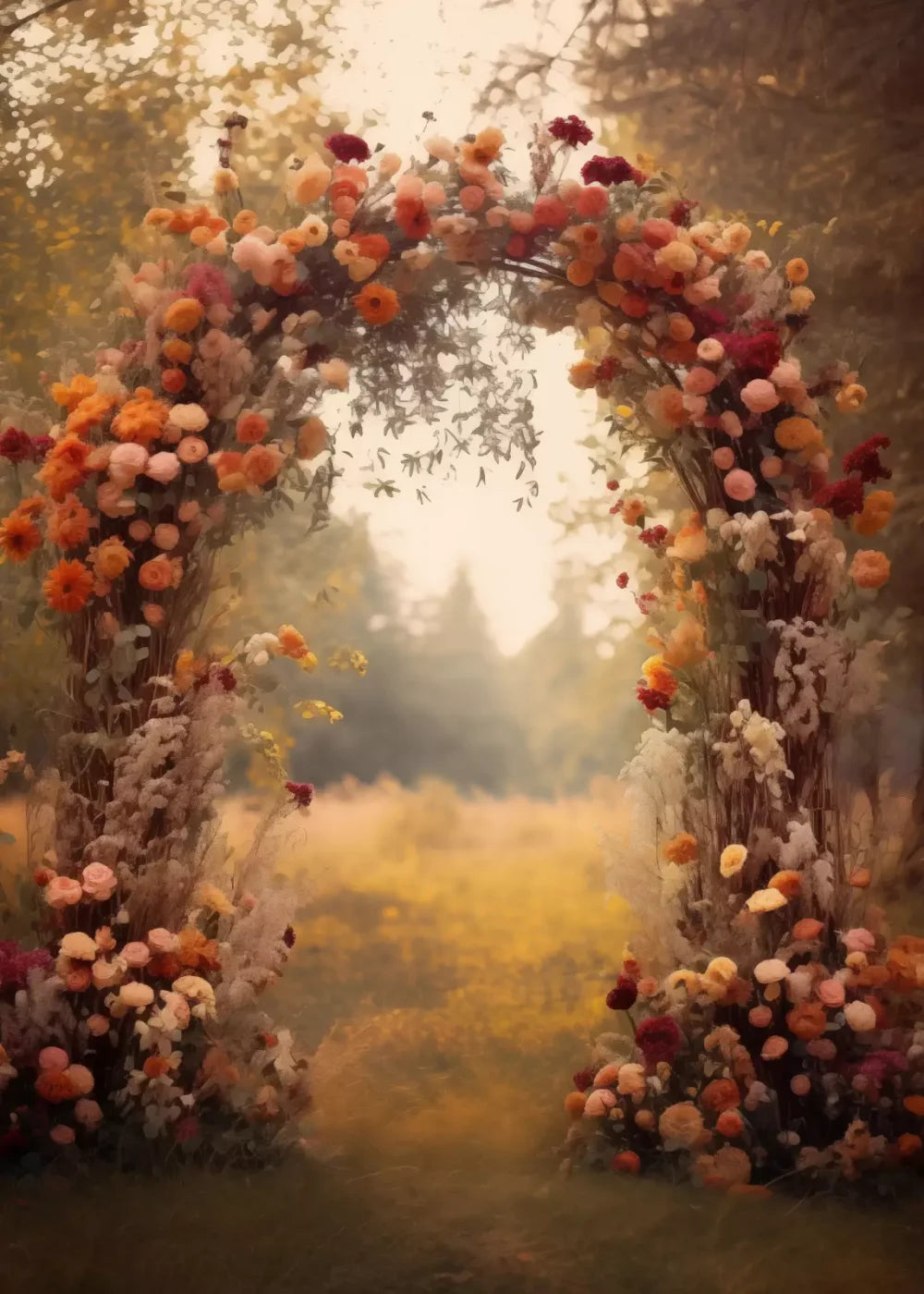 Fall Floral Arch Outdoors In Field 5’X7’ Ultracloth (60 X 84 Inch) Backdrop