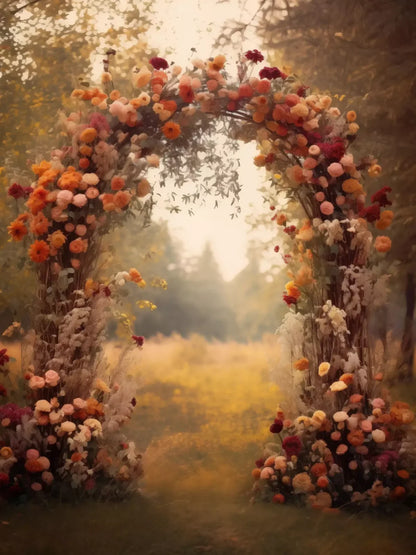 Fall Floral Arch Outdoors In Field 6’X8’ Fleece (72 X 96 Inch) Backdrop
