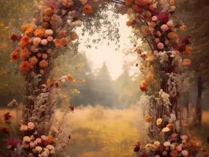 Fall Floral Arch Outdoors In Field 8’X6’ Fleece (96 X 72 Inch) Backdrop