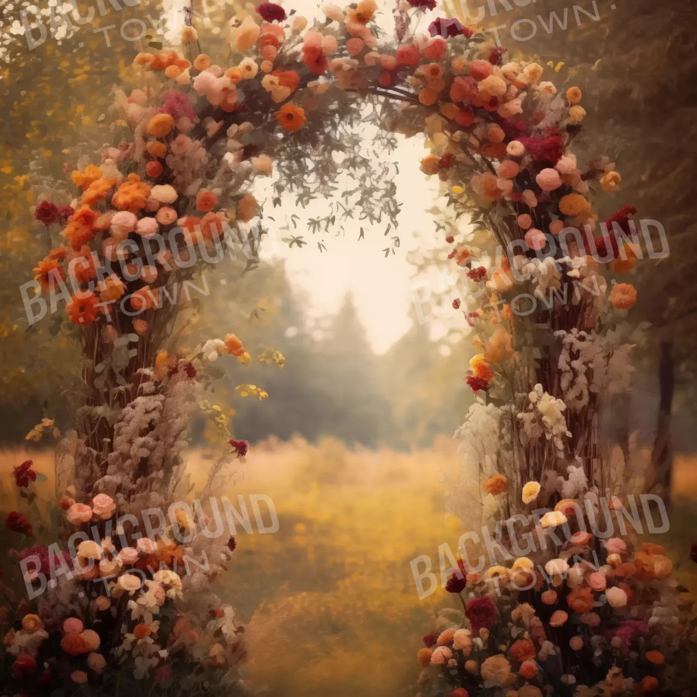 Fall Floral Arch Outdoors In Field 8’X8’ Fleece (96 X Inch) Backdrop