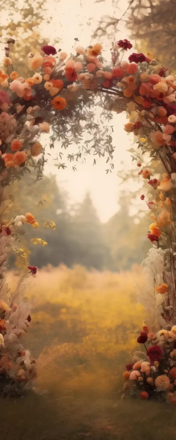 Fall Floral Arch Outdoors In Field 8’X20’ Ultracloth (96 X 240 Inch) Backdrop