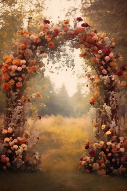 Fall Floral Arch Outdoors In Field 8’X12’ Ultracloth (96 X 144 Inch) Backdrop