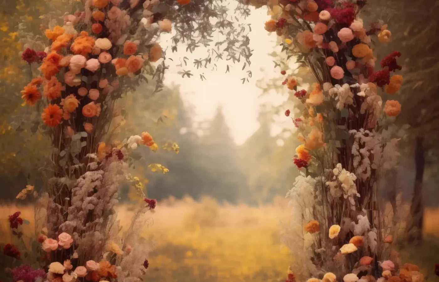 Fall Floral Arch Outdoors In Field 14’X9’ Ultracloth (168 X 108 Inch) Backdrop