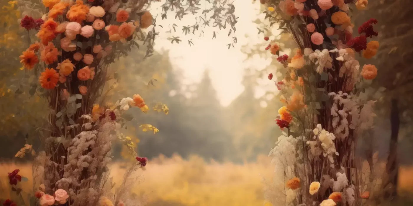 Fall Floral Arch Outdoors In Field 16’X8’ Ultracloth (192 X 96 Inch) Backdrop