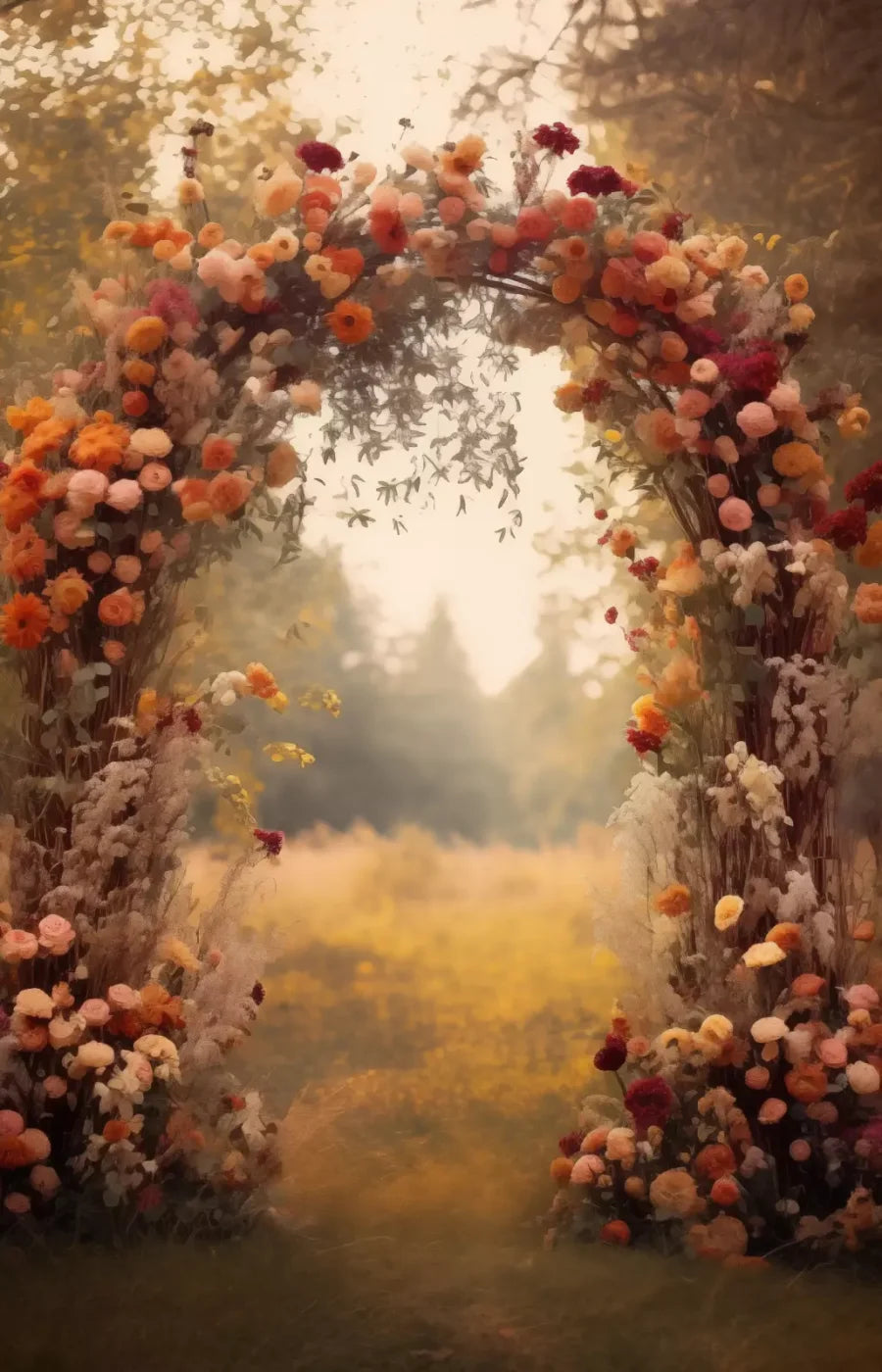 Fall Floral Arch Outdoors In Field 9’X14’ Ultracloth (108 X 168 Inch) Backdrop