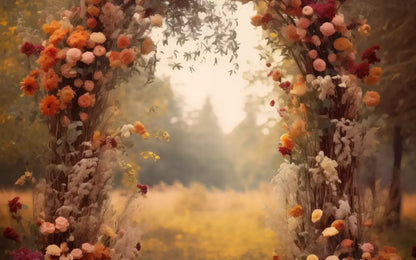 Fall Floral Arch Outdoors In Field 16’X10’ Ultracloth (192 X 120 Inch) Backdrop