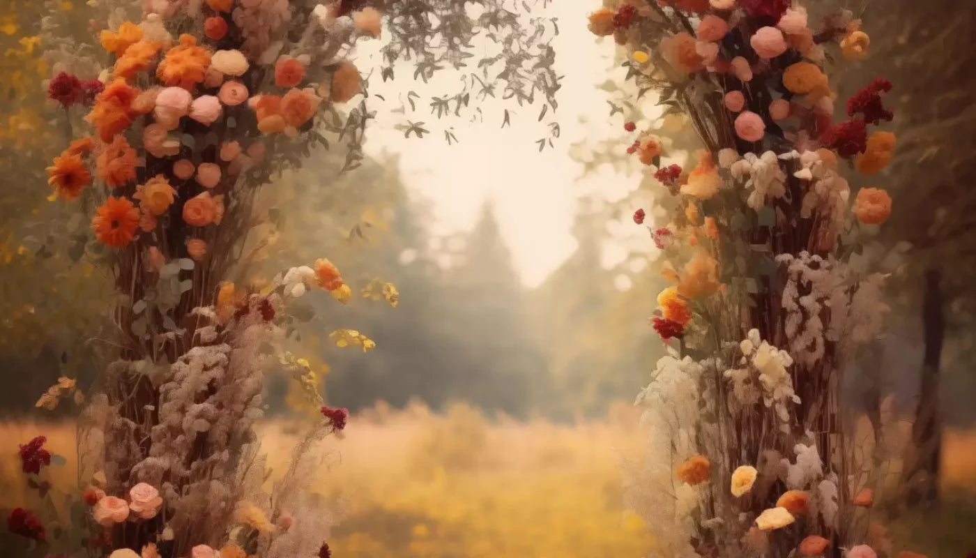 Fall Floral Arch Outdoors In Field 14’X8’ Ultracloth (168 X 96 Inch) Backdrop
