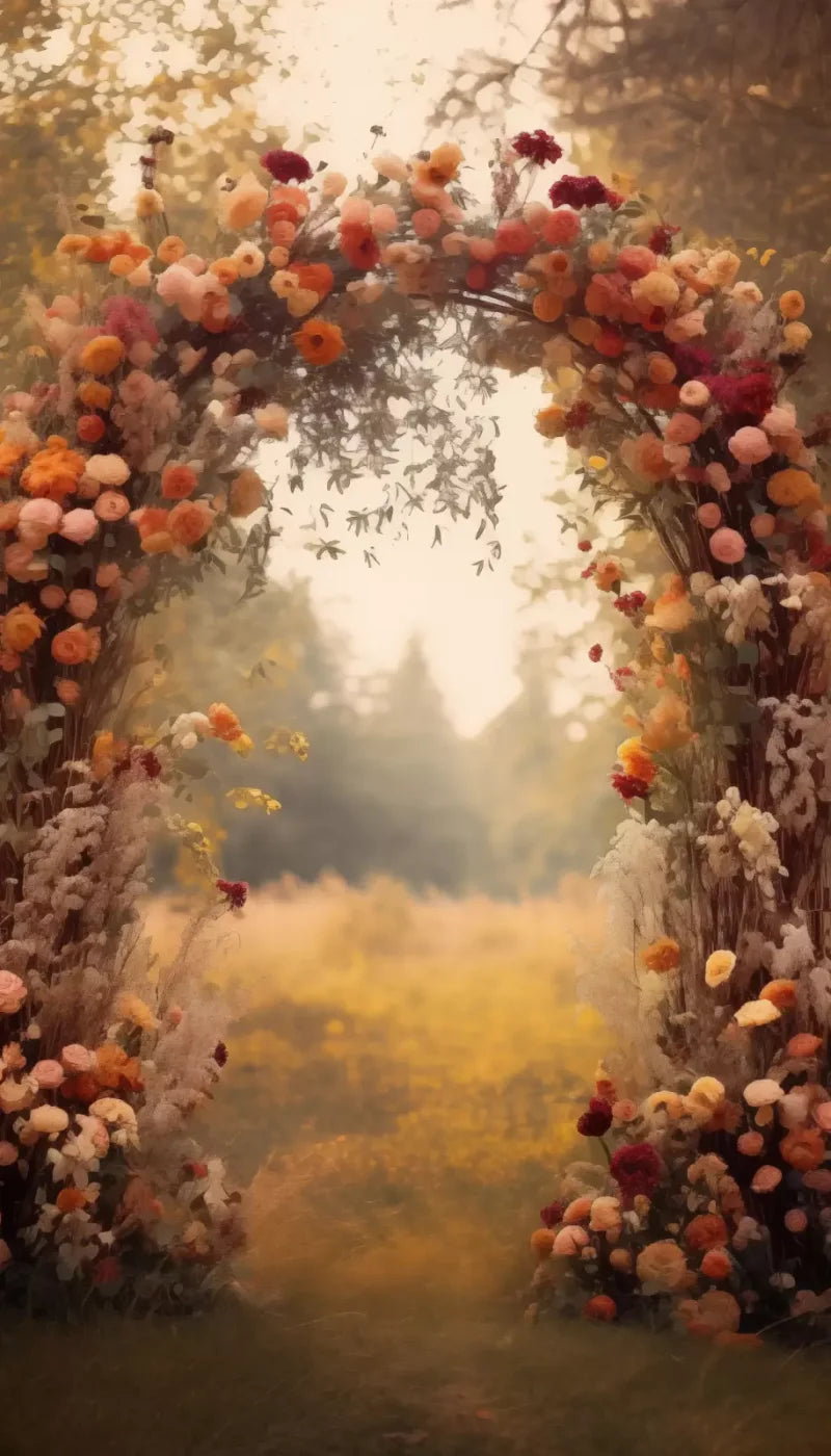 Fall Floral Arch Outdoors In Field Backdrop