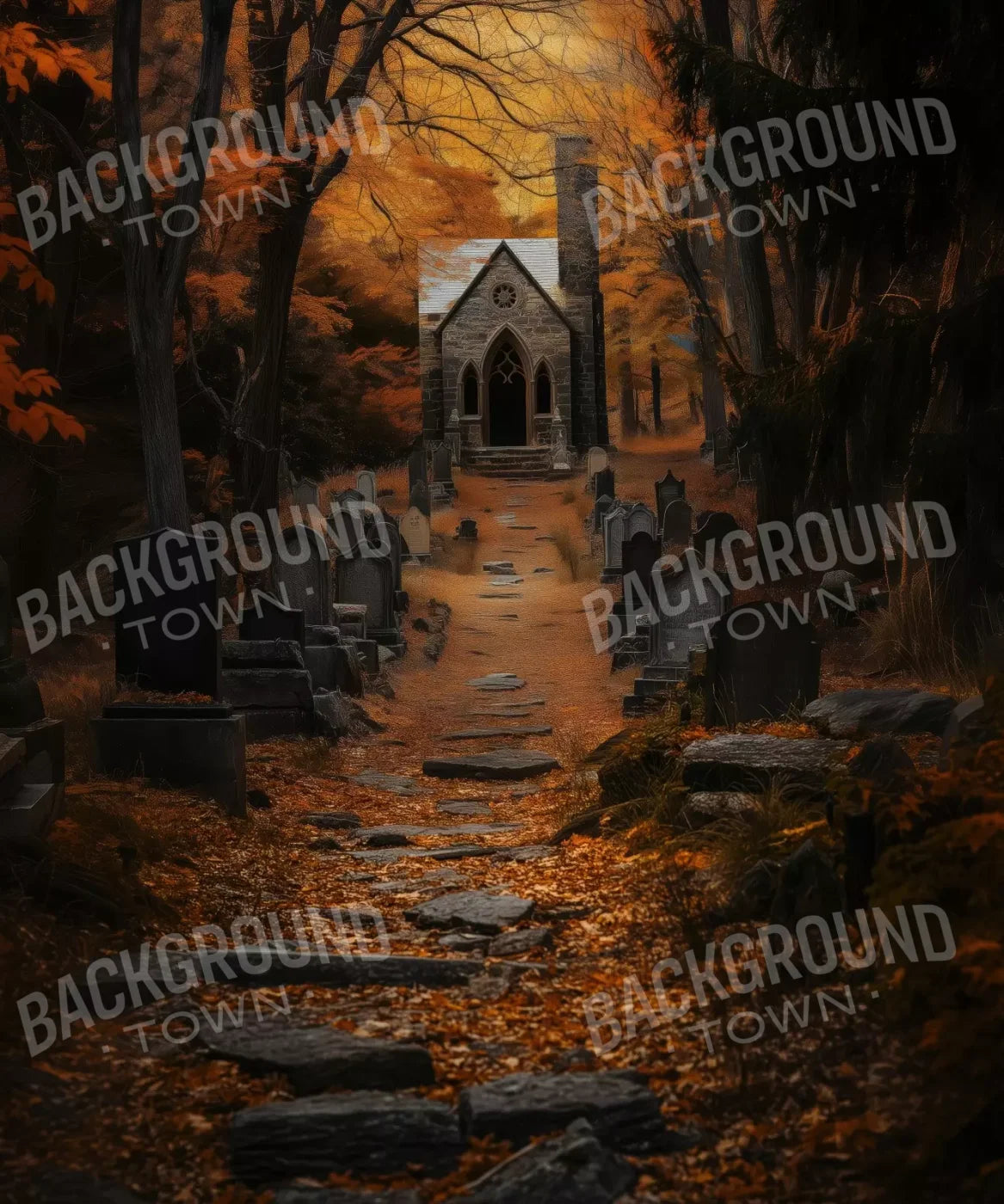 Fall Walk Throught The Cemetary 10’X12’ Ultracloth (120 X 144 Inch) Backdrop