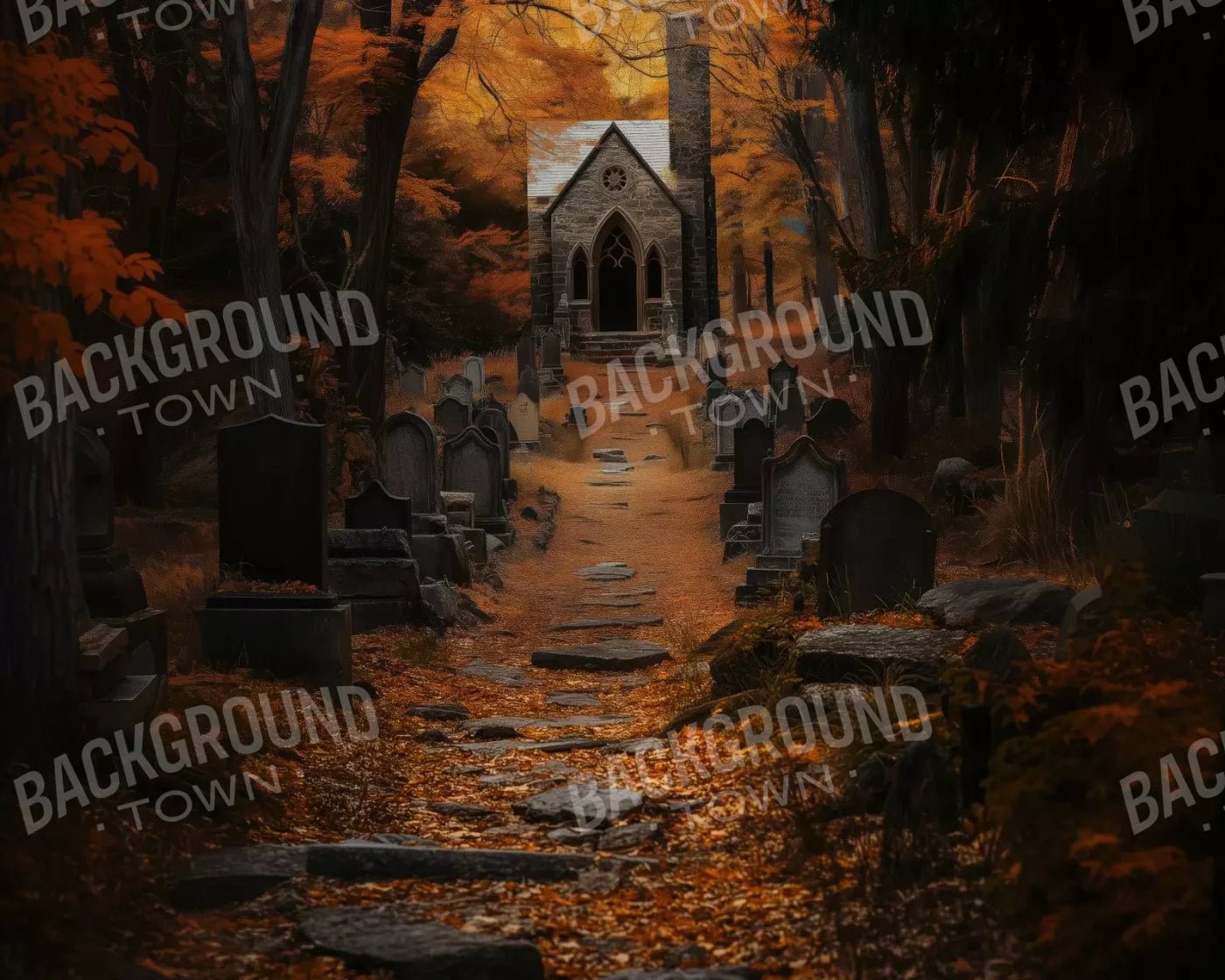 Fall Walk Throught The Cemetary 10’X8’ Fleece (120 X 96 Inch) Backdrop