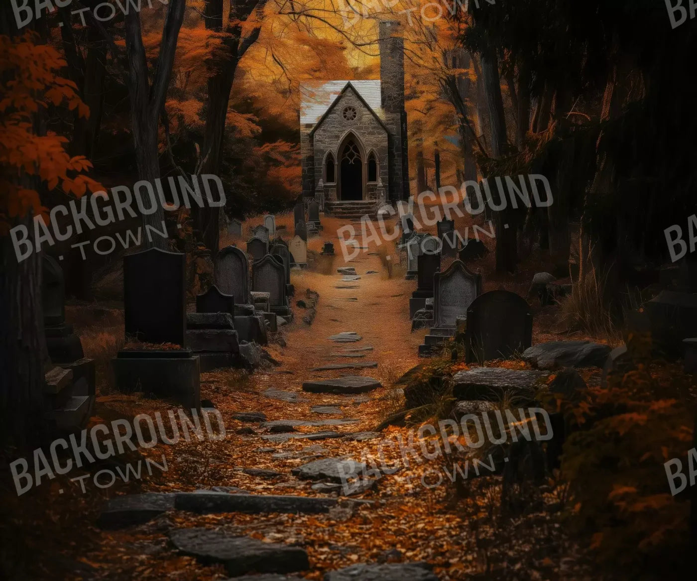 Fall Walk Throught The Cemetary 12’X10’ Ultracloth (144 X 120 Inch) Backdrop