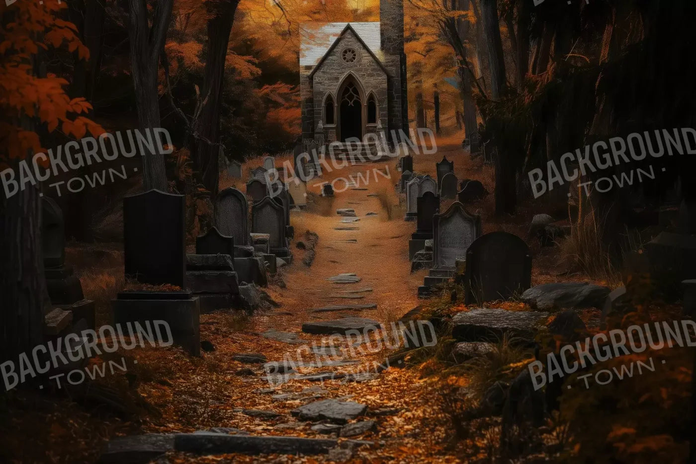 Fall Walk Throught The Cemetary 12’X8’ Ultracloth (144 X 96 Inch) Backdrop