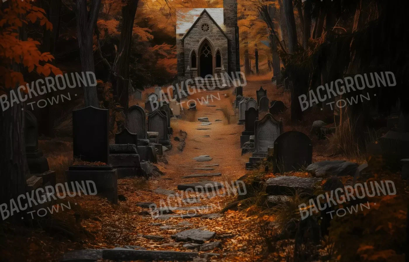 Fall Walk Throught The Cemetary 14’X9’ Ultracloth (168 X 108 Inch) Backdrop