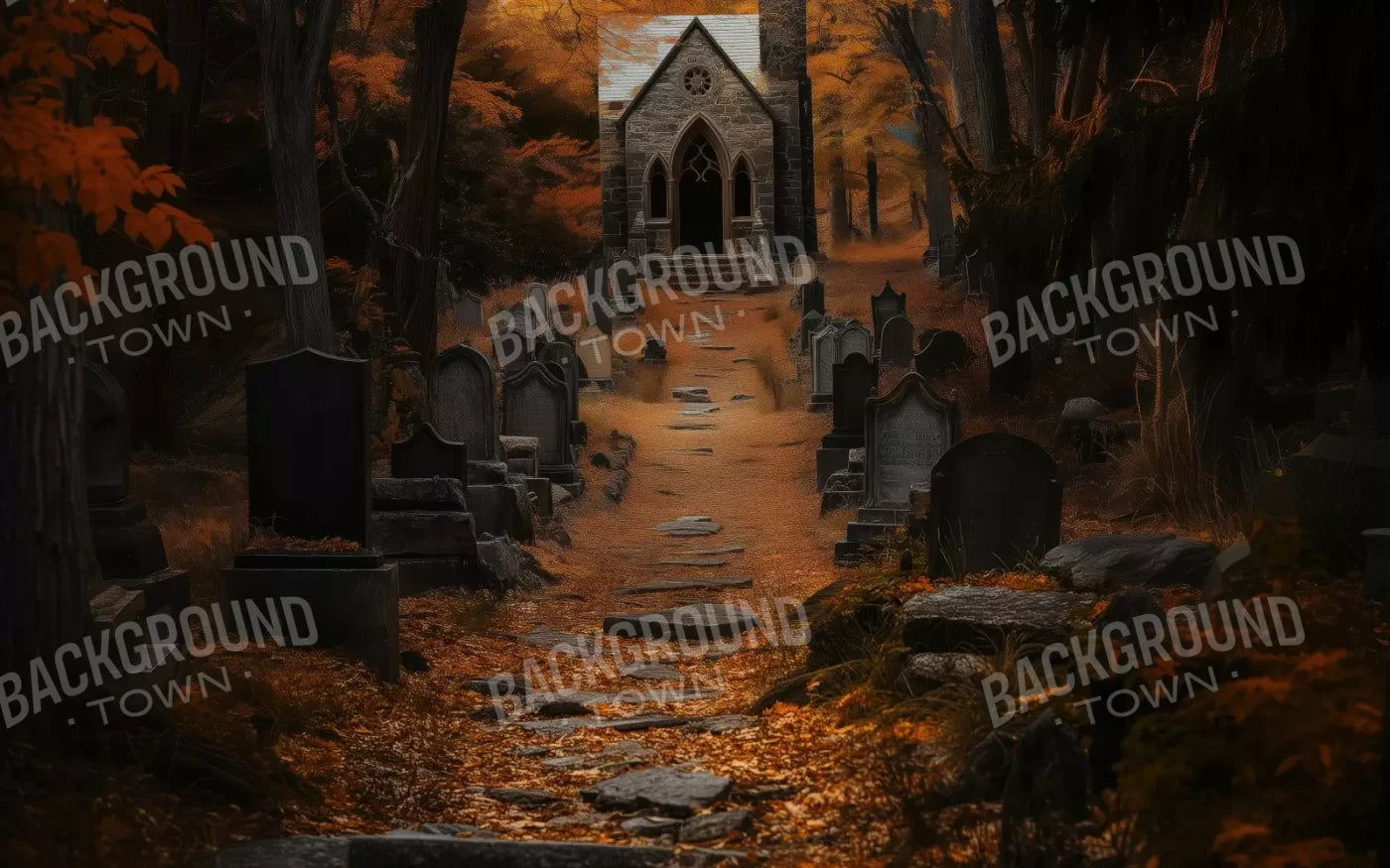 Fall Walk Throught The Cemetary 16’X10’ Ultracloth (192 X 120 Inch) Backdrop