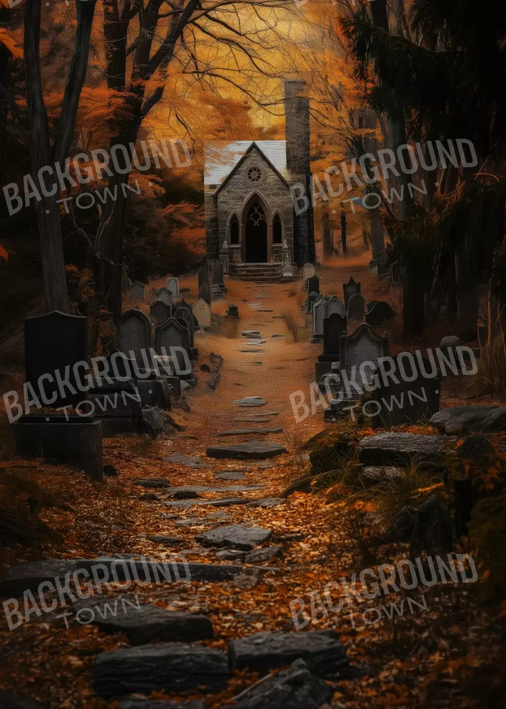 Fall Walk Throught The Cemetary 5’X7’ Ultracloth (60 X 84 Inch) Backdrop