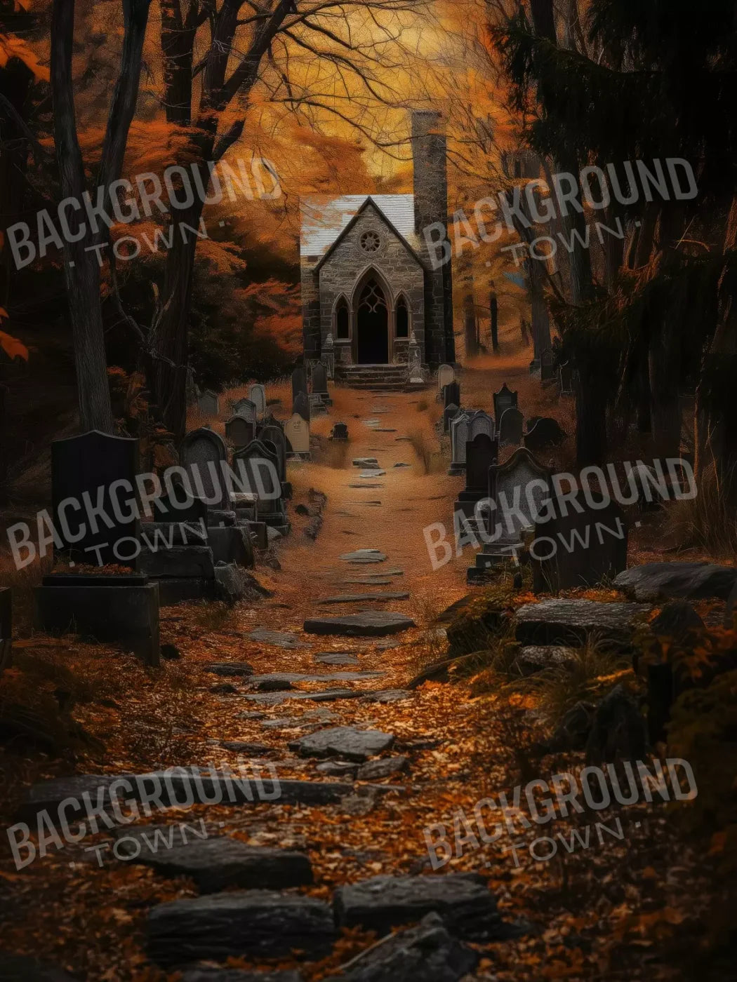Fall Walk Throught The Cemetary 6’X8’ Fleece (72 X 96 Inch) Backdrop