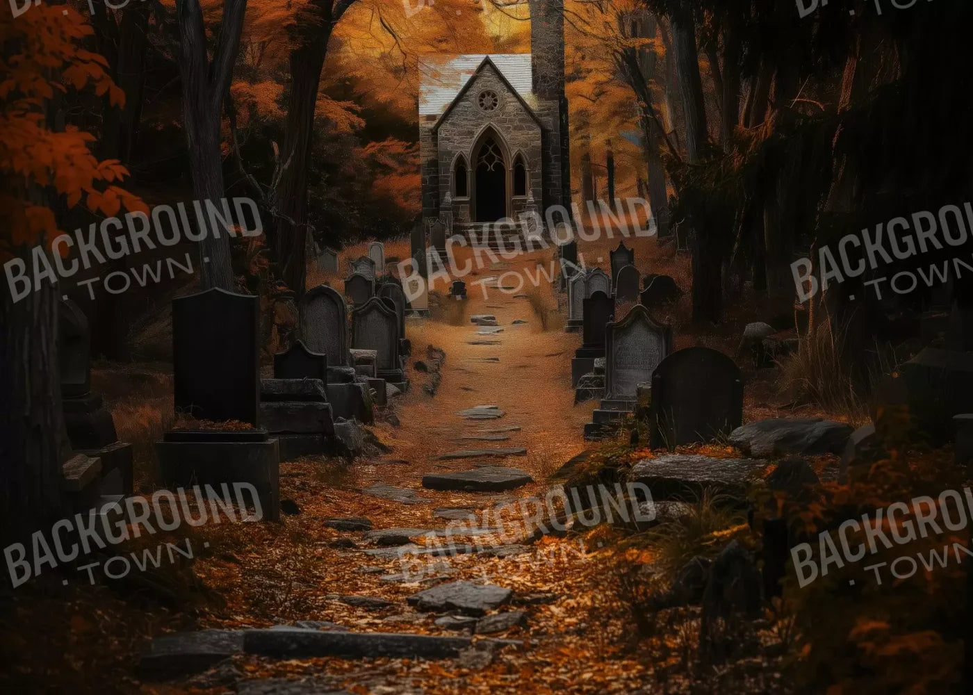 Fall Walk Throught The Cemetary 7’X5’ Ultracloth (84 X 60 Inch) Backdrop