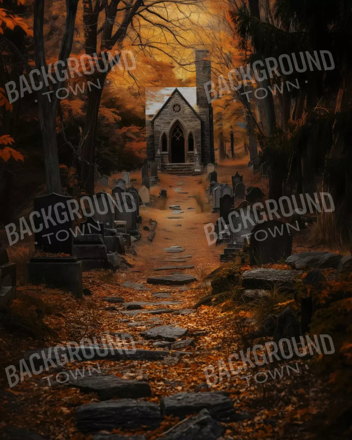 Fall Walk Throught The Cemetary 8’X10’ Fleece (96 X 120 Inch) Backdrop