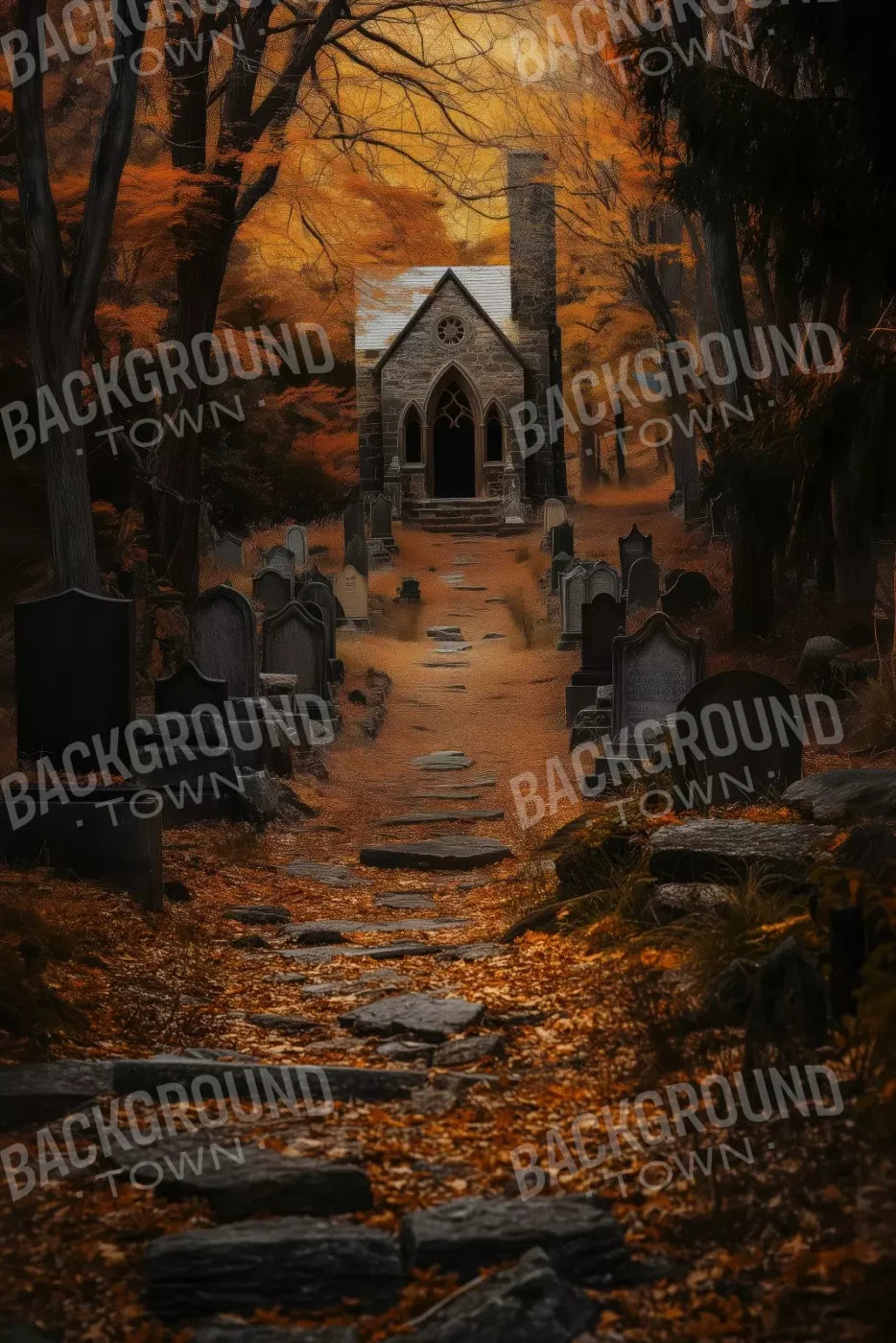 Fall Walk Throught The Cemetary 8’X12’ Ultracloth (96 X 144 Inch) Backdrop