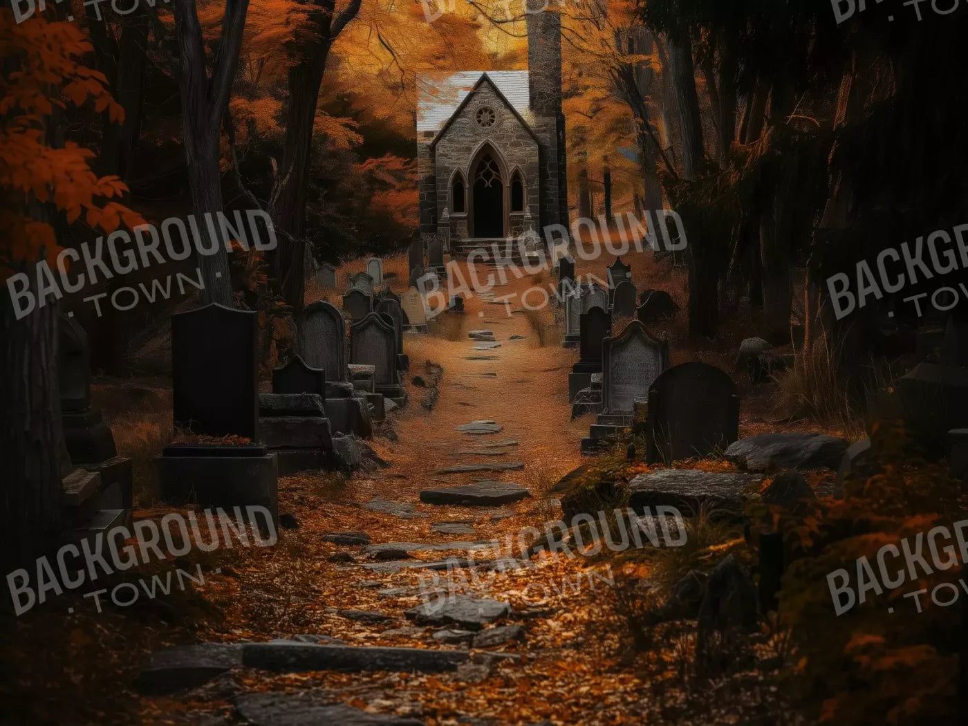 Fall Walk Throught The Cemetary 8’X6’ Fleece (96 X 72 Inch) Backdrop