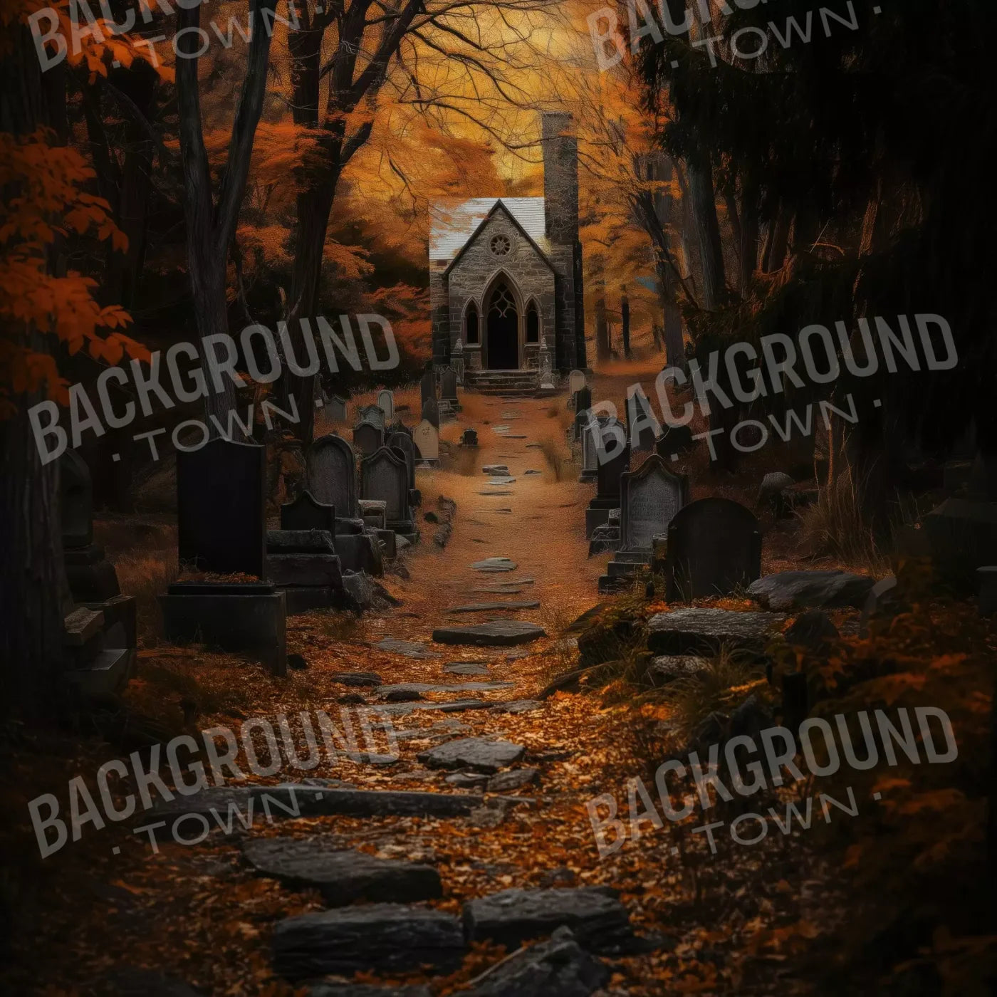 Fall Walk Throught The Cemetary 8’X8’ Fleece (96 X Inch) Backdrop