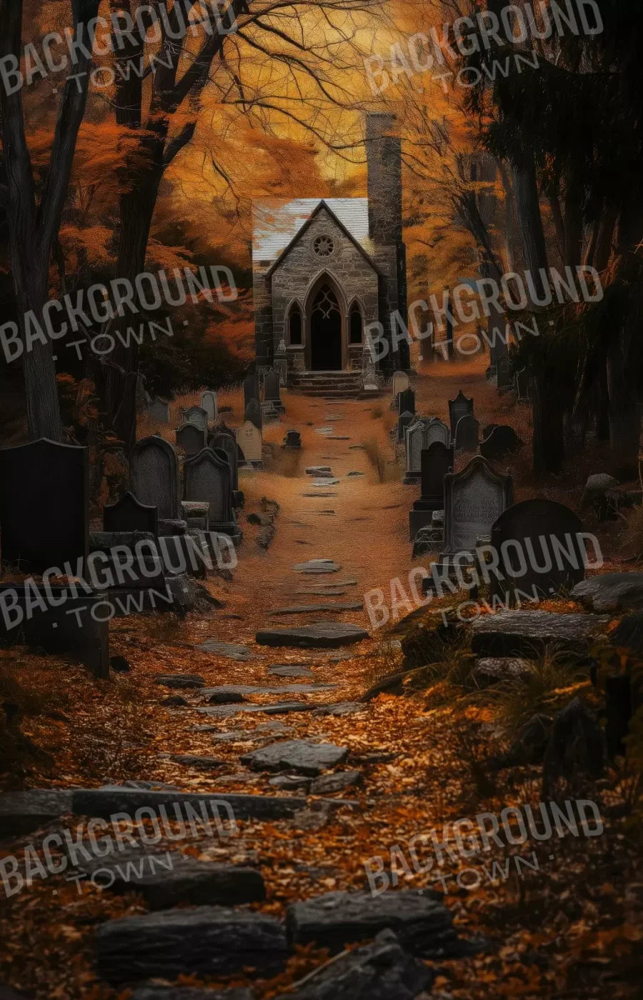Fall Walk Throught The Cemetary 9’X14’ Ultracloth (108 X 168 Inch) Backdrop
