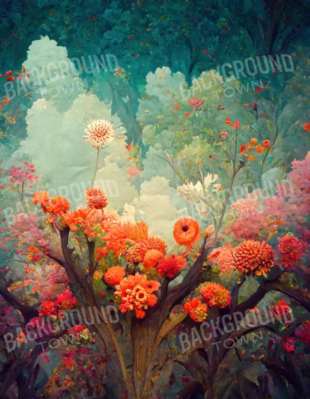 Fantasy Meadow Orange 6X8 Fleece ( 72 X 96 Inch ) Backdrop