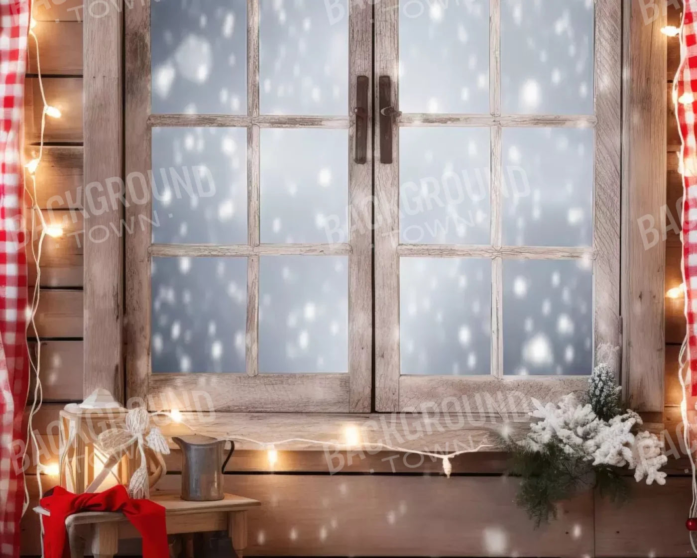 Rustic Snowy Christmas Ii 10’X8’ Fleece (120 X 96 Inch) Backdrop