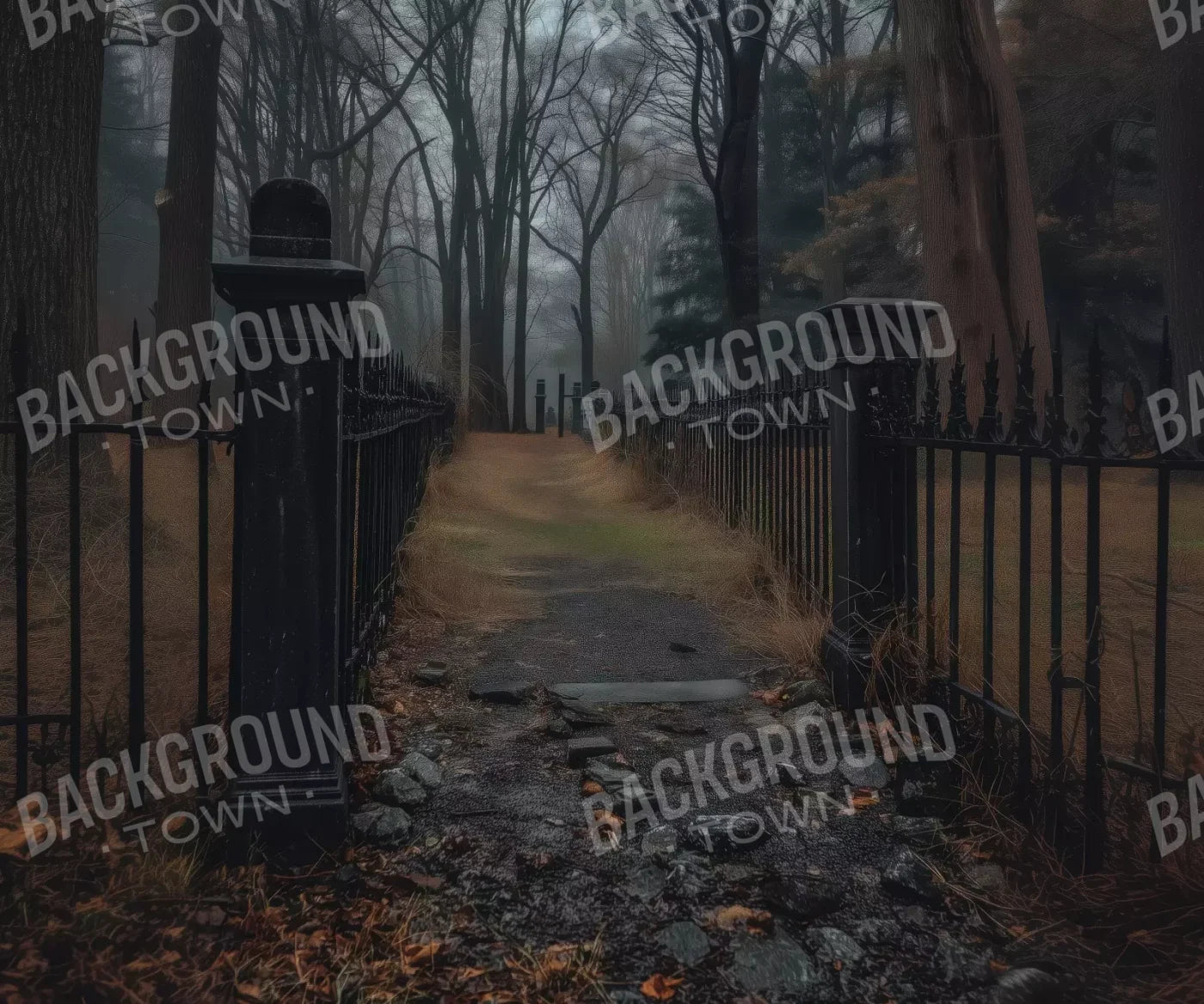 Fenced In Fall Walkway 12’X10’ Ultracloth (144 X 120 Inch) Backdrop