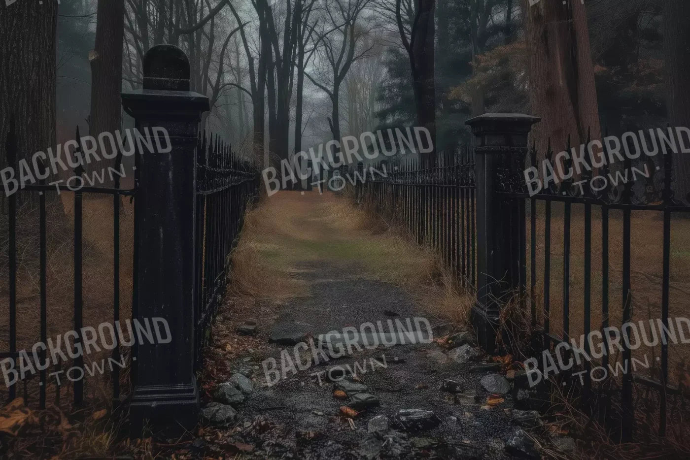 Fenced In Fall Walkway 12’X8’ Ultracloth (144 X 96 Inch) Backdrop