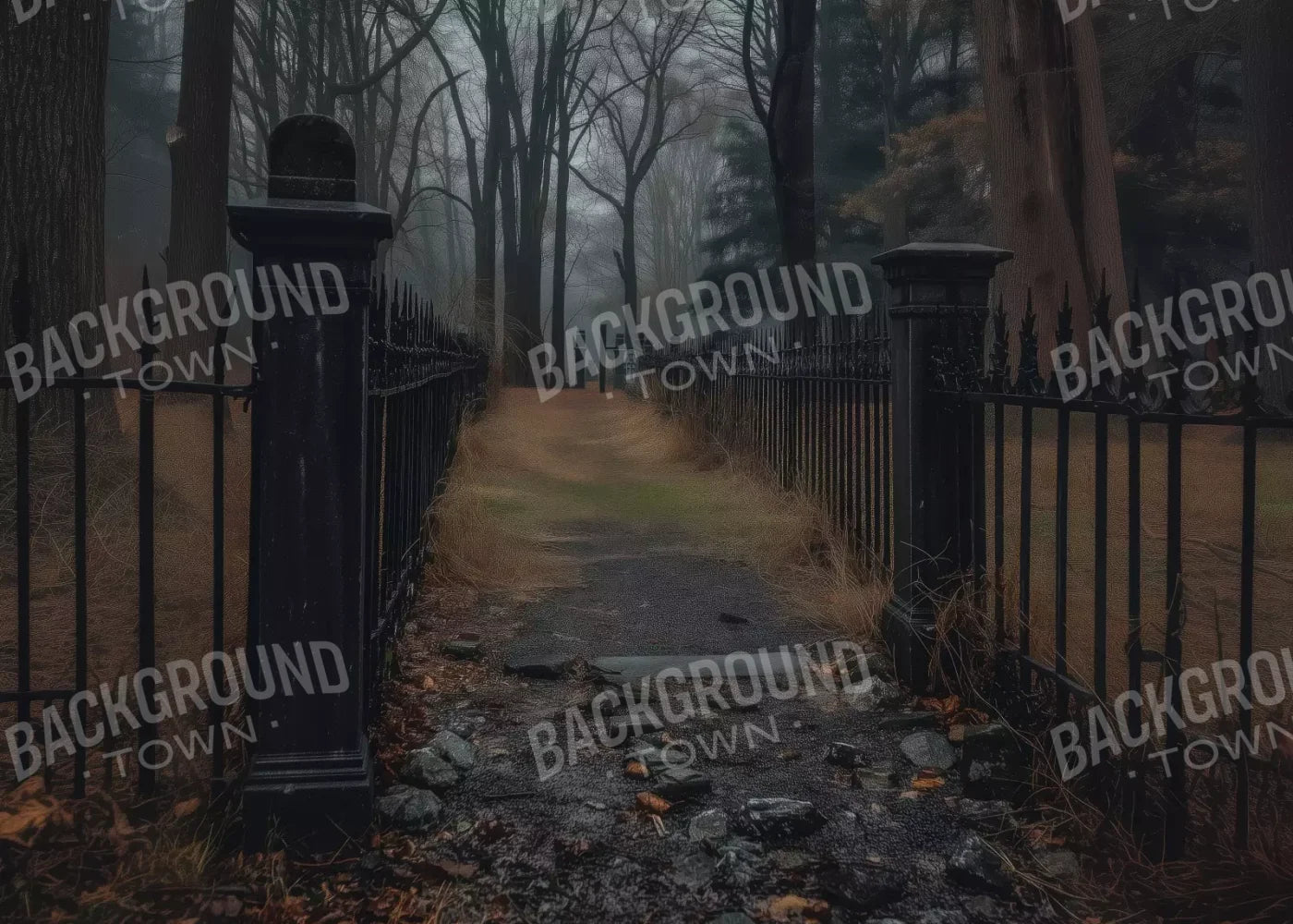 Fenced In Fall Walkway 7’X5’ Ultracloth (84 X 60 Inch) Backdrop