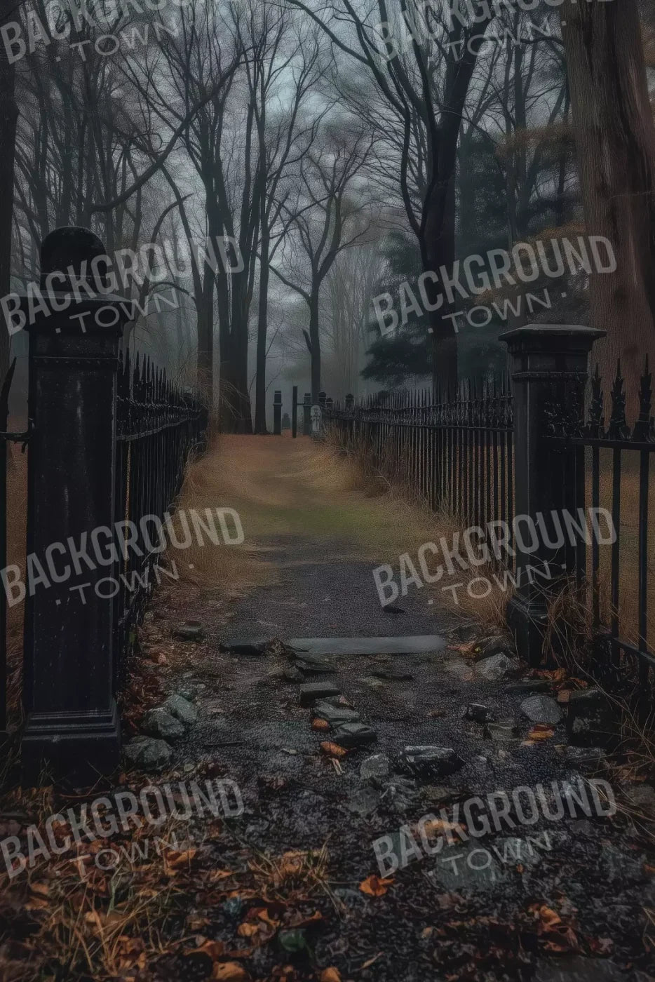 Fenced In Fall Walkway 8’X12’ Ultracloth (96 X 144 Inch) Backdrop