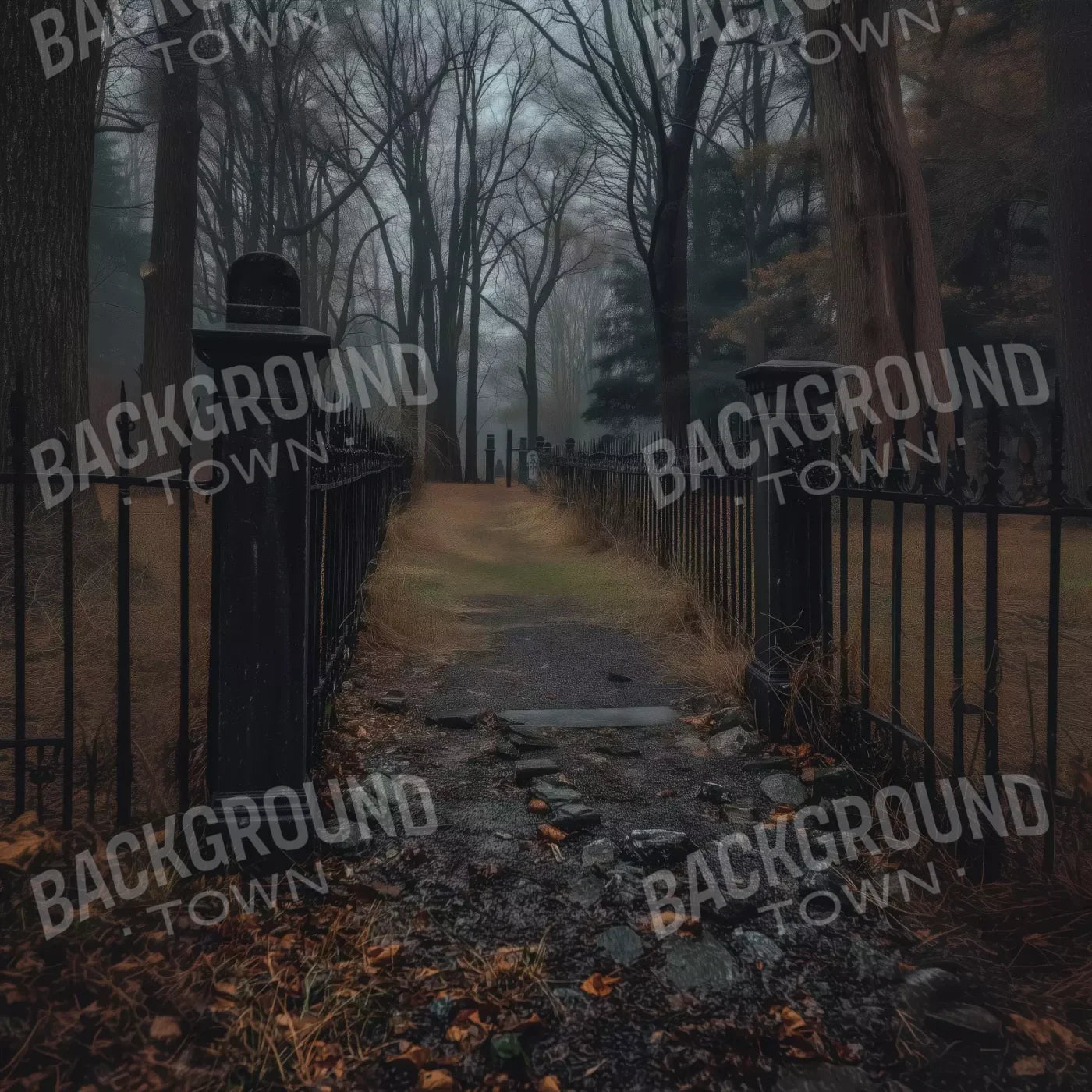 Fenced In Fall Walkway 8’X8’ Fleece (96 X Inch) Backdrop
